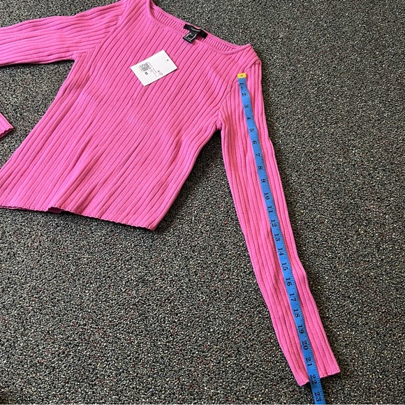 FOREVER21 NWT Bright Pink Square Neck Asymmetrical Ribbed Knit Sweater Shirt M - Picture 12 of 16